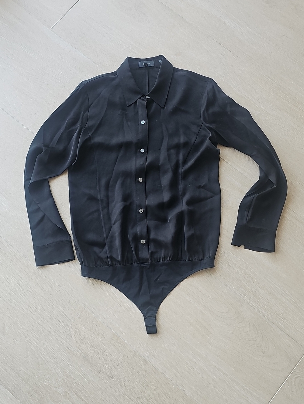 Theory Black Long-Sleeve Button Front Bodysuit